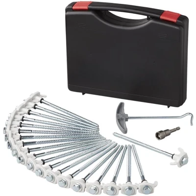 Afbeelding van Pro Plus Tentharing met Haak Schroefbaar Metaal 20 cm stuks in Koffer Adapter en Haringtrekker