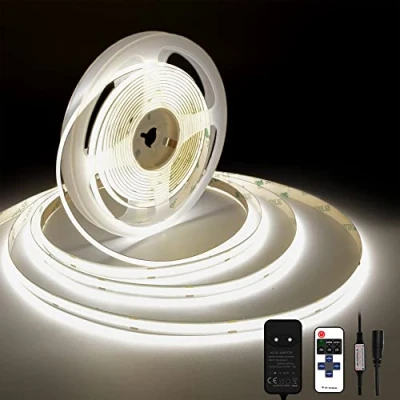 Afbeelding van COB Led strip, 4000 K, natuurlijk wit, 5 m, dimbaar, 24 V, 480 led/m, GS voeding, met RF afstandsbediening, CRI90+, voor tv, keuken, slaapkamer