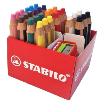 Afbeelding van STABILO Woody 3 in 1 multi talentpotloden, 30 stuks, verschillende kleuren met 2 puntenslijpers