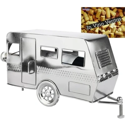 Afbeelding van BRUBAKER Wijnfleshouder Caravan Metalen Flessenhouder Camping Wijncadeau voor Kampeerders Decoratie met Cadeaukaart