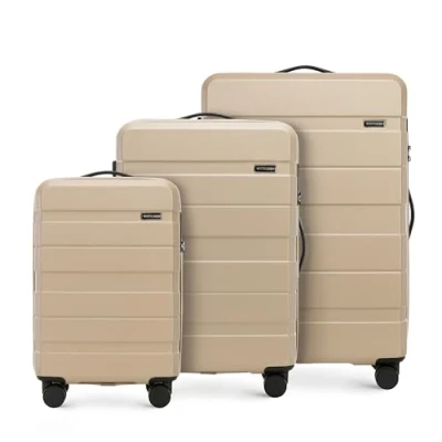 Image de WITTCHEN COMODO Line Set de valises Trolley Sets Bagages Cabine avec 4 roulettes Bagage rigide en ABS Serrure TSA Taille (S+M+L) Beige