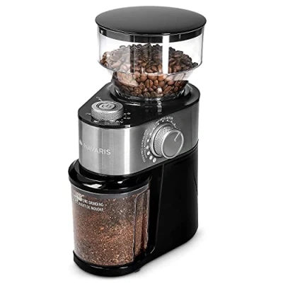 Afbeelding van Navaris elektrische koffiemolen roestvrij staal 200 W Professionele molen voor 14 kopjes Bonenmaler met 18 maalgraden Metallic zilver