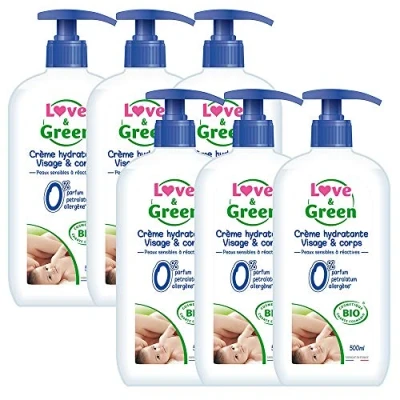 Afbeelding van Love &amp; Green, hydraterende gezicht/lichaamscrème biologisch 0% 500 ml Gemaakt in Frankrijk