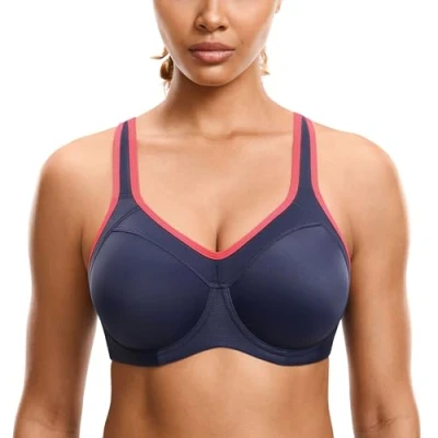 Afbeelding van SYROKAN Sportbeha voor dames, met beugel grote grip en racerback, Inkt blauw