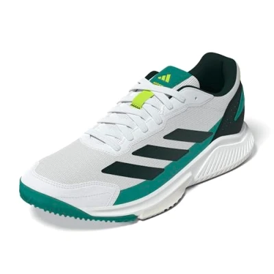 Image de adidas Homme Courtquick Mens Padel Shoes, Cloud White/Cloud White/Aurora Ivy, 40 2/3 EU