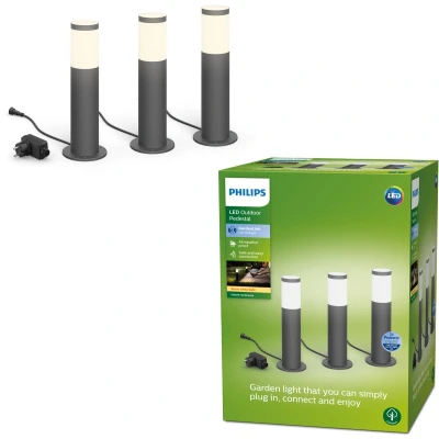 Afbeelding van Philips LED Utrecht sokkellamp basisset voor buiten laagspanning antraciet warmwit licht 24 W 3 pack