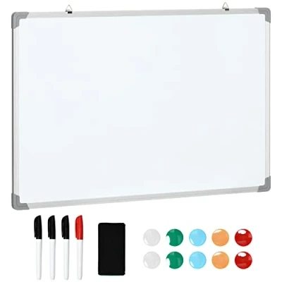 Afbeelding van HOMCOM Magnetisch whiteboard met aluminium frame, 90 x 60 cm, viltstiften, gum en magneten