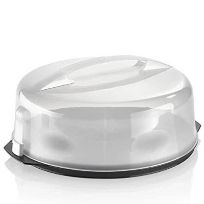 Afbeelding van Grizzly Ronde taarttransportbox met kliksluiting, Ø 35 cm, 14 cm hoog, taartkap indelingshulp, draaggreep
