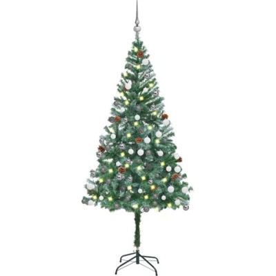 Afbeelding van vidaXL Kunstkerstboom met verlichting kerstballen dennenappels 180 cm