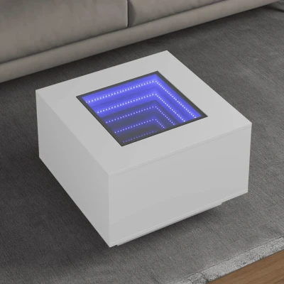 Afbeelding van Salontafel met LED 60x60x40 cm bewerkt hout wit