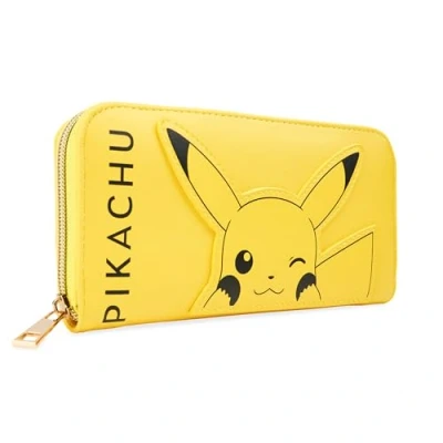 Afbeelding van Pokemon Pikachu Damesportemonnee, grote portemonnee voor dames, en opslag van kaarten, cadeau idee volwassenen, tieners, Geel.