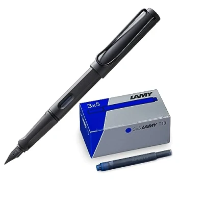 Afbeelding van Lamy 1 x Safari vulpen met medium ombre veer en 3 T10 inktpatronen in originele doos inktkleur: blauw
