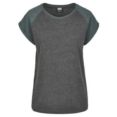 Afbeelding van Urban Classics Contrast Raglan Tshirt print, Dames, Maat: XXL, Charcoal/bottlegreen