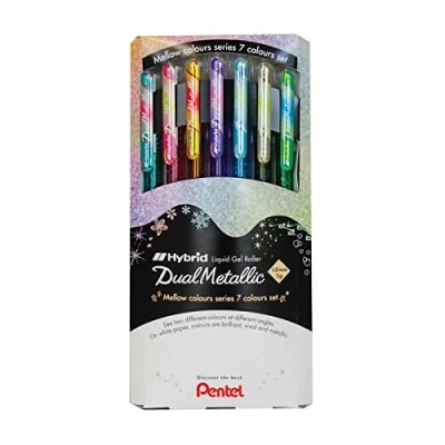 Afbeelding van Pentel Hybrid Dual metallic, etui met 7 rolschaatsen, gelinkt, pastelkleuren, K110