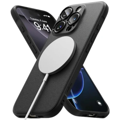 Afbeelding van Ringke Coque Compatible avec iPhone 16 Pro Max [Onyx Magnetic] Magnétique Antidérapant Antichoc Protection Flexible Ultra Fine Souple Bumper Durable Étui Case Accessoires Black