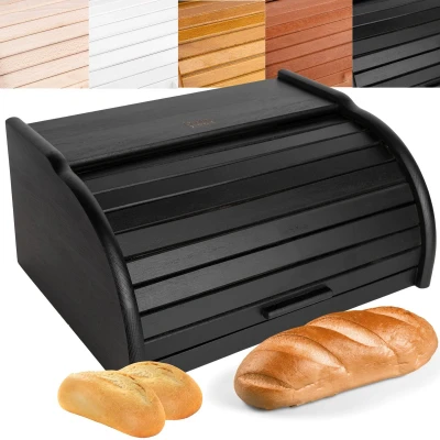 Afbeelding van Creative Home Houten Broodtrommel Zwart 38 x 28,5 17,5 cm Beukenhout