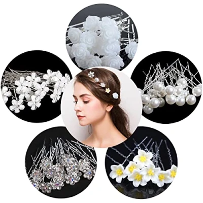 Afbeelding van YUTOU 30 stuks bruiloftshaarspelden U vorm strass bruidsparels haarspelden bruidshaaraccessoires bloemen haaraccessoires