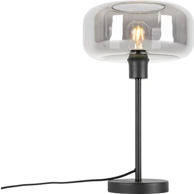 Afbeelding van QAZQA Art deco tafellamp zwart met smoke glas Bizle