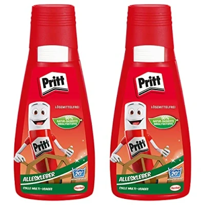 Afbeelding van Pritt Universele lijm, sneldrogende lijm en eenvoudig aan te brengen, oplosmiddelvrije vloeibare voor kinderen, witte vele knutselmaterialen, voordeelverpakking van 2 x 100 g