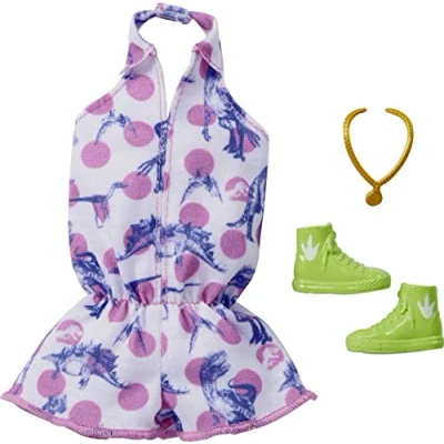 Afbeelding van Barbie Fashions complete Looks 1 poppenkleding geïnspireerd op het beroemde merk Roxy, look met poppenoutfit en accessoires, cadeau voor kinderen van 3 tot 8 jaar