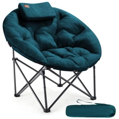 Afbeelding van EVER ADVANCED Moonchair Luxe opvouwbare campingstoel, XXL, 150 kg, rond, dik gevoerd, oversized klapstoel, hoge rugleuning met kussen, extra groot, voor buiten, tuin, balkon