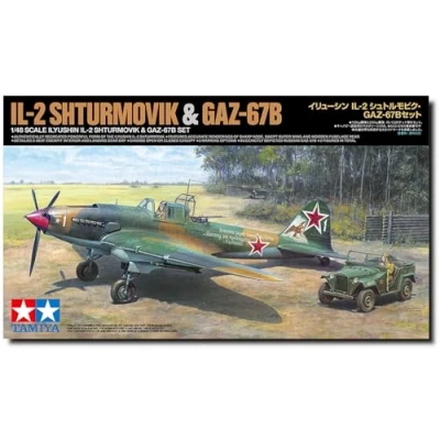 Afbeelding van 1:48 Tamiya 25212 Ilyushin IL 2 Shturmovik &amp; GAZ 67B Set Plastic Modelbouwpakket