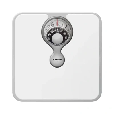 Afbeelding van Salter 484 WHDR vergrote mechanische weegschaal, maximale capaciteit 133kg, compact ontwerp, vergrootlens, badkamer, gemakkelijk af te lezen wijzerplaat, geen batterijen, weegt in kg, st en lbs, wit