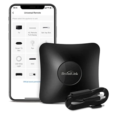 Afbeelding van BroadLink RM4 pro S en sensorkabelset, universele IR RF afstandsbedieningshub met USB kabel Temperatuur vochtigheidsmeter kabel, werkt Alexa, Google Home, IFTTT