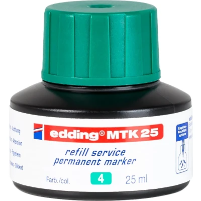 Afbeelding van Edding MTK 25 navulinkt groen ml met capillaire systeem, ideaal voor het schoon en eenvoudig bijvullen van bijna alle permanente markers.