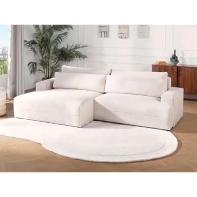 Afbeelding van Slaapbank met linkse hoek in beige stof textuur BREGLIO L 274 cm x H 100 D 153
