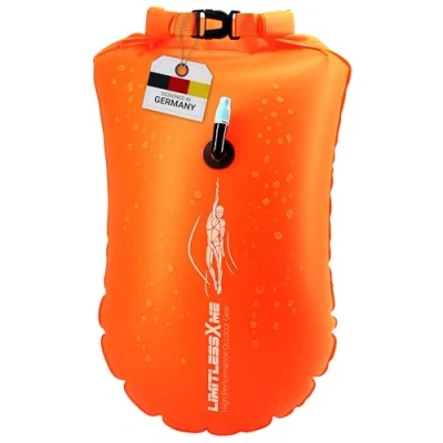 Afbeelding van LimitlessXme zwemband en waterdichte tas, 28 l, oranje, veiligheid voor zwemmen, vrij water triatlon. Buoy, Swim Bubble, opblaasbare