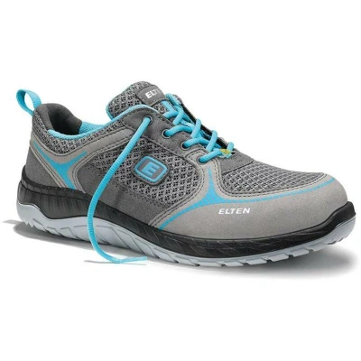 Afbeelding van ELTEN Melli Grey Low ESD S1P veiligheidsschoenen voor dames van textiel met stalen neus, licht, sportief, grijs/turquoise, 39 EU