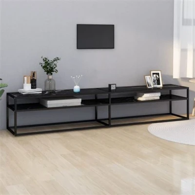 Afbeelding van vidaXL Tv meubel 220x40x40,5 cm gehard glas zwartmarmerkleurig