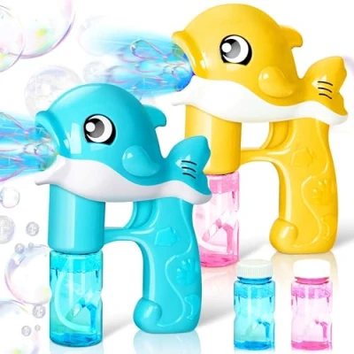Afbeelding van JOYIN 2 walvis bellenblaaspistolen met 4 flessen bellenoplossingen, automatische bellenblaasmachine, blaasblazer voor kinderen, jonge zomerspeelgoed buiten