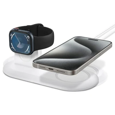 Afbeelding van Spigen MagFit Duo Docking Stand voor Apple Watch en Magnetische Lader Wit