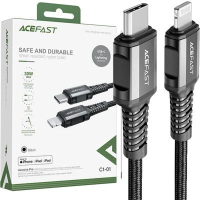 Afbeelding van Acefast USB C naar Lightning Kabel 1.2m Zwart