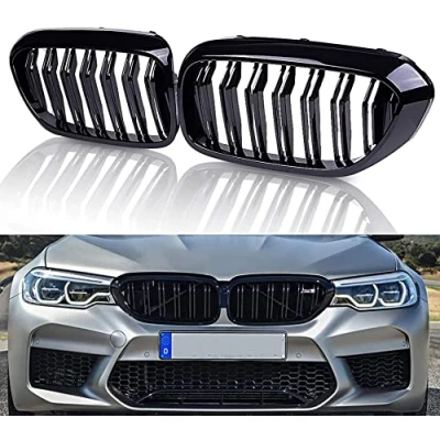 Afbeelding van GY G30 radiatorrooster, voorste koelrooster geschikt voor BMW 5 Reeks G31 zwart 2017 2020 (ABS dubbele lamellen glanzend rooster)