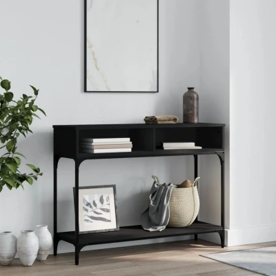 Afbeelding van Wandtafel 100x30,5x75 cm bewerkt hout zwart