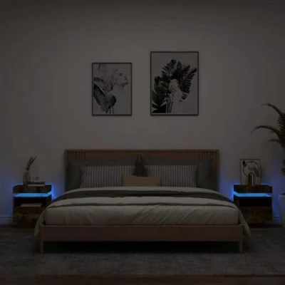 Afbeelding van Nachtkastjes met LED 2 st 40x39x48,5 cm gerookt eikenkleurig