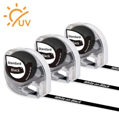 Afbeelding van Phomemo P12 Labeltape, origineel wit op zwart, 12 mm x 4 m, hittebestendige, zelfklevende etiketten voor labelprinters, compatibel met Dymo LetraTag, LT100H, LT100T
