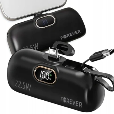 Afbeelding van Forever mini energiebank MTB 100 22,5W 5000 mAh USB C Zwart (5000 mAh, 22.50 W, 22.50 Wh), Powerbank,