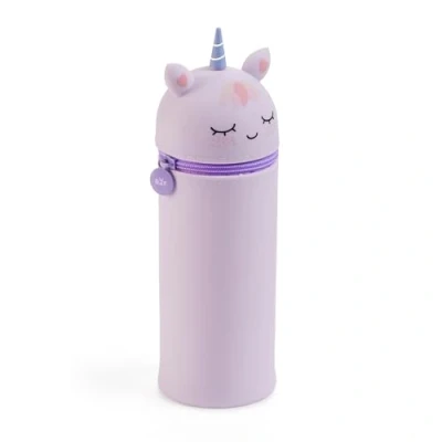 Afbeelding van Back2Fun Eenhoorn etui, schooletui met één vak, uitbreidbaar schooletui, siliconen etui zachte textuur, ritssluiting, paars, Mauve, 2 in 1 om te zetten een beker