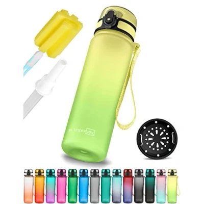 Afbeelding van My Vesperbox Minny Drinkfles voor kinderen, lekvrij, 350 ml, 500 750 met rietje of zeef, lichte Tritan waterfles, BPA vrij, kleuterschool, school (geelgroen, ml)