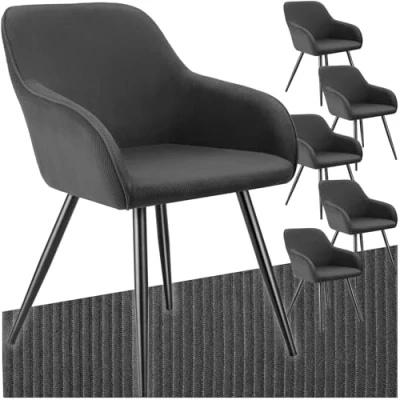 Afbeelding van tectake® Stoel Gestoffeerde woonkamerstoel met cordlook/ribstof Designstoel, loungestoel Draagvermogen tot 120kg Set van 6 Div kleuren antraciet/zwart