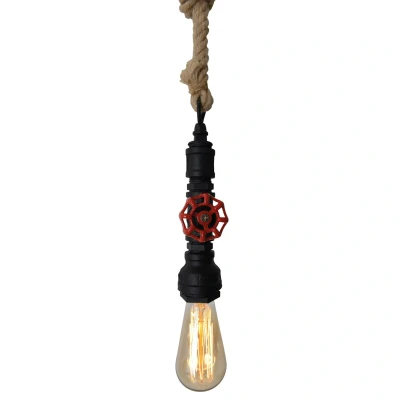 Afbeelding van Hanglamp Vintage met hennepkabel zwart