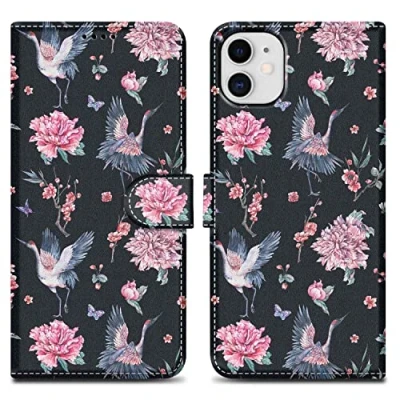 Afbeelding van Cadorabo Hoesje geschikt voor Apple iPhone 11 Design Kraan &amp; Bloemen No. 9 Beschermhoes Case Cover met magnetische sluiting, standaardfunctie en kaartvakje
