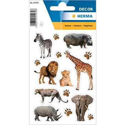 Afbeelding van HERMA 15478 stickers voor kinderen, exotische dieren, 36 van mat papier, zelfklevend, permanent, motief etiketten meisjes en jongens, kleurrijk