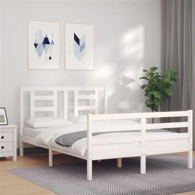 Image de vidaXL Cadre de lit avec tête blanc petit double bois massif