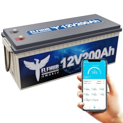 Afbeelding van Elfhub LiFePO4 Autoaccu, 12 V, 200 Ah, met Bluetooth en geïntegreerde BMS, A, 2560 Wh diepontlading, 4000 cycli, ideaal voor camper, zonne aanhanger, boot camping