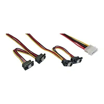Afbeelding van Molex (m) 4x SATA (v) haaks met metalen klem splitter 0,50 meter